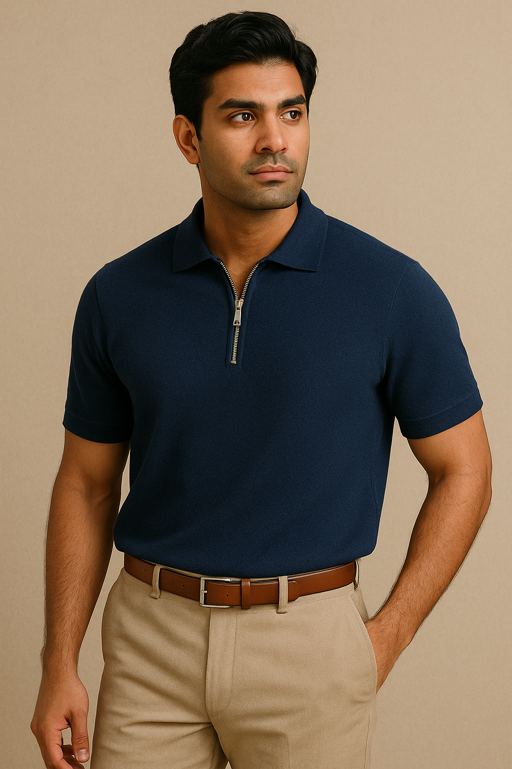 Navy Blue Zipper Polo