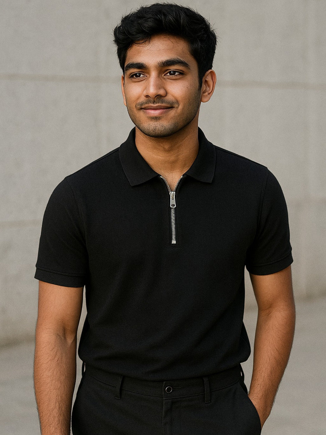 Black Zipper Polo