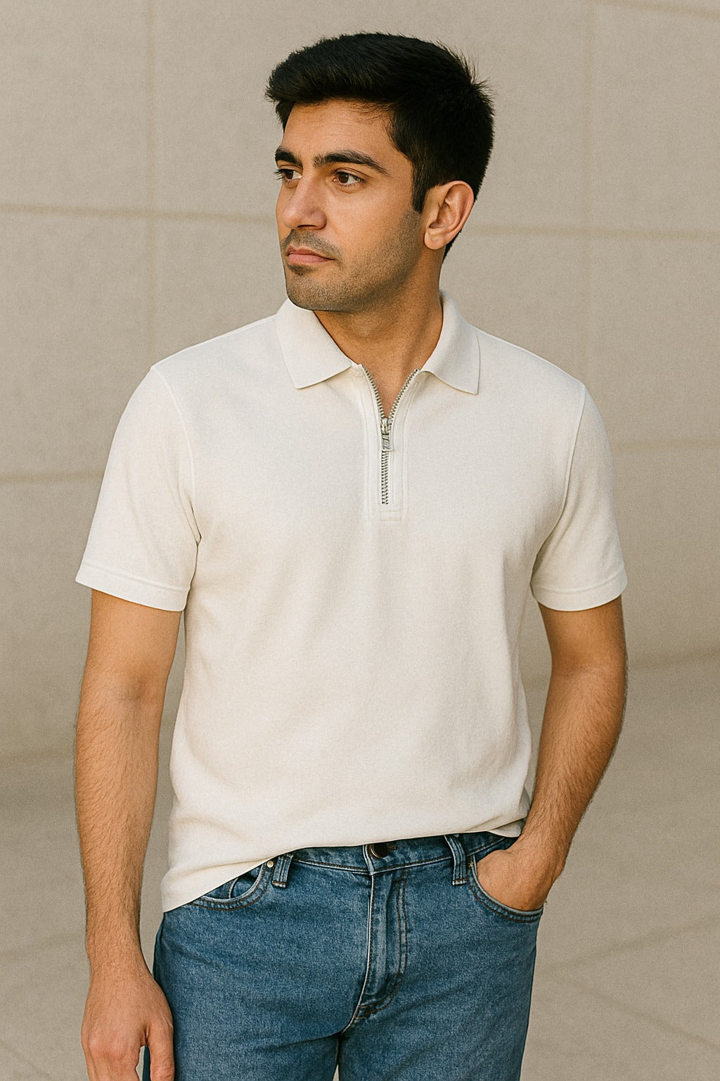 White Zipper polo