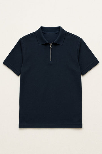 Navy Blue Zipper Polo