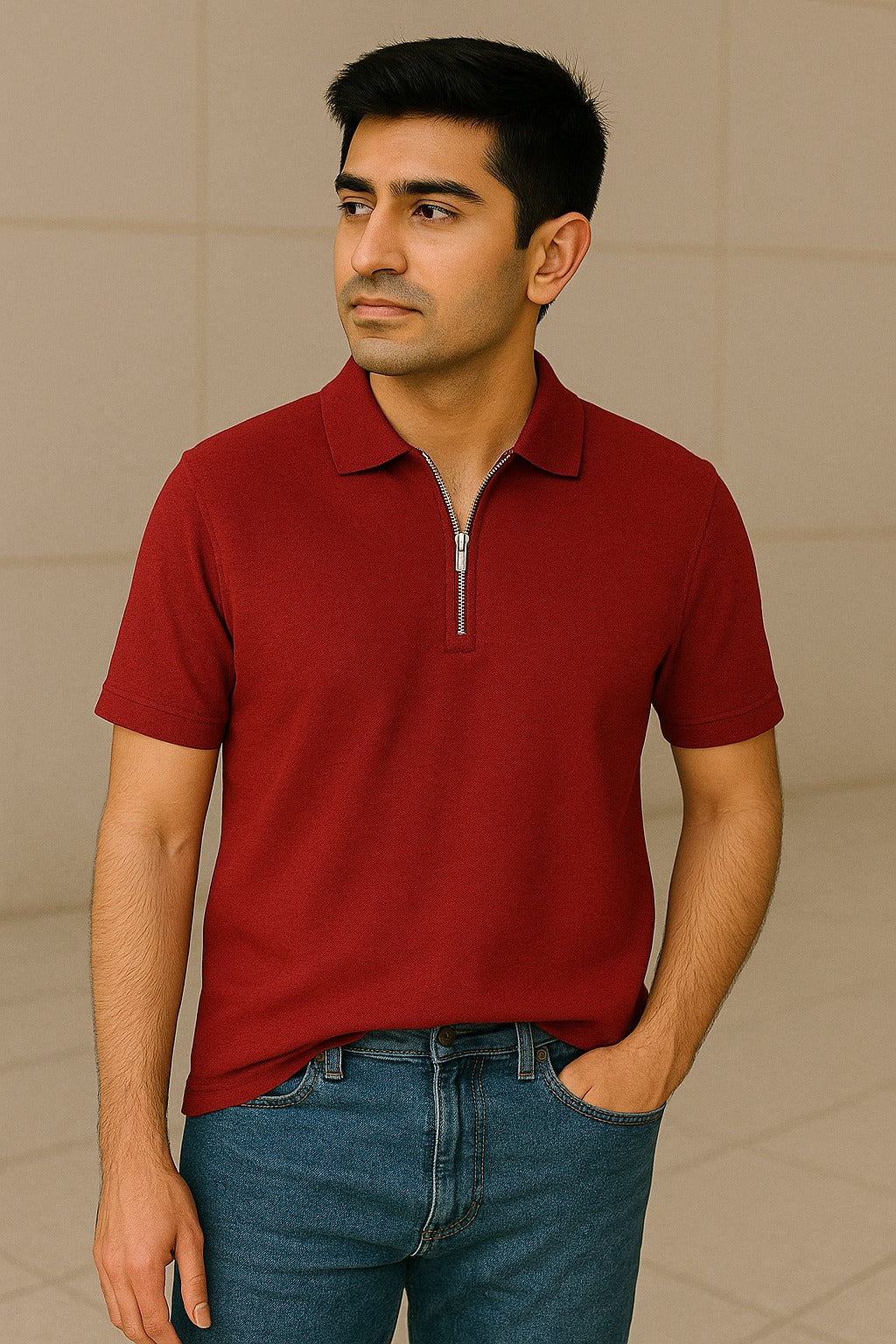 Maroon Zipper polo